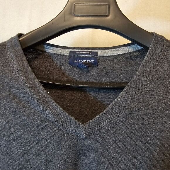 Lands End Mens XL 46-48 Sweater V Neck Long Sleeve Supima Cotton Grey - Picture 2 of 8